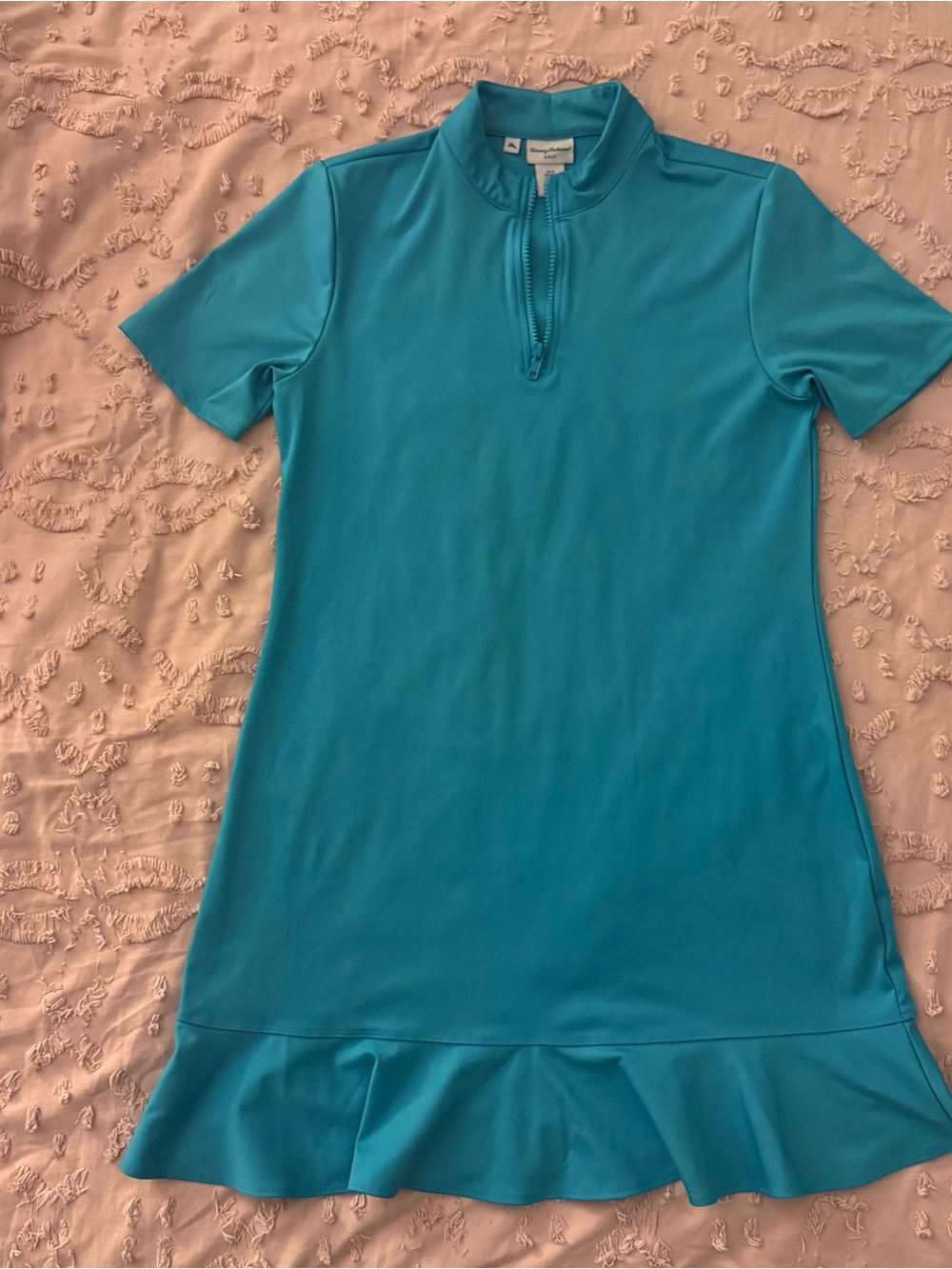 Tommy Bahama Aubrey Golf Tennis Dress Medium Blue Ruffle Quarter Zip EUC